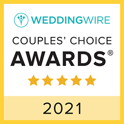 A couple's choice award badge from Wedding Wire for the year 2021. Five stars were awarded.