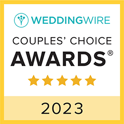 A couple's choice award badge from Wedding Wire for the year 2023. Five stars were awarded.