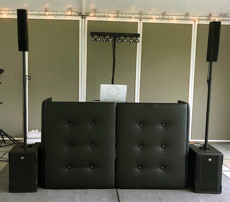 Black plush facade for DJ wedding services by Envision Entertainment & Events Co.