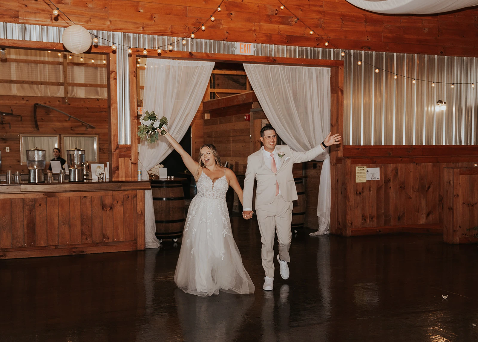 Newly married couple making a grand entrance