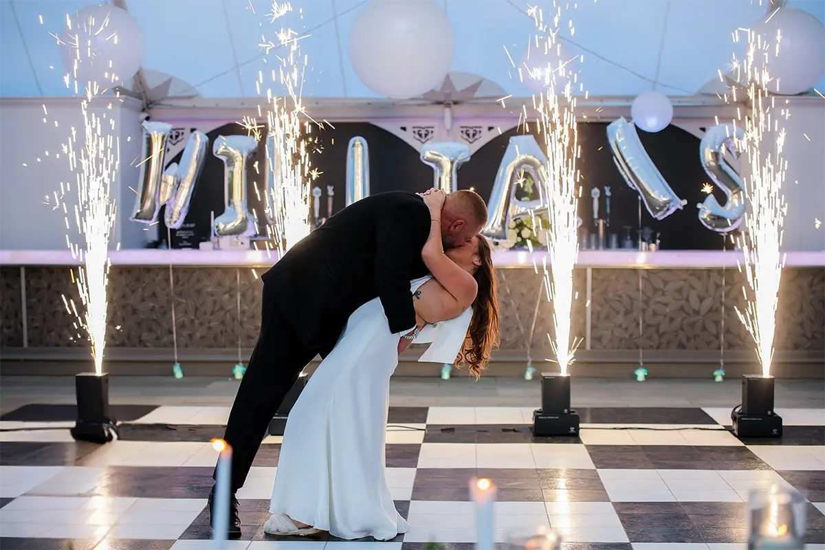 Cold sparkler fountains at a wedding event